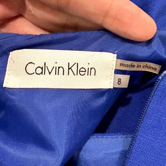 Calvin Klein Size 8 Shift Dress Linen Blend Knee Length Royal Blue Career Work - Picture 5 of 16